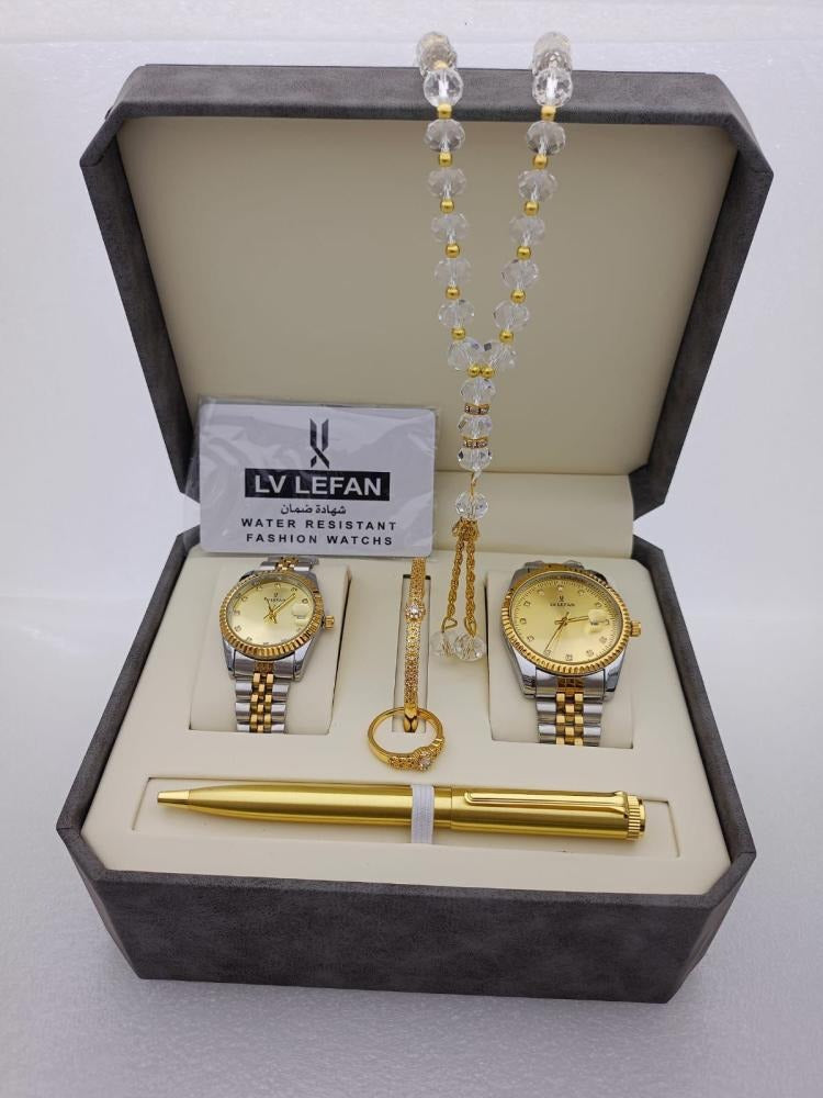 Men's Luxury Stainless Steel Gift Set – Watch, Rosary, Pen & Cufflinks