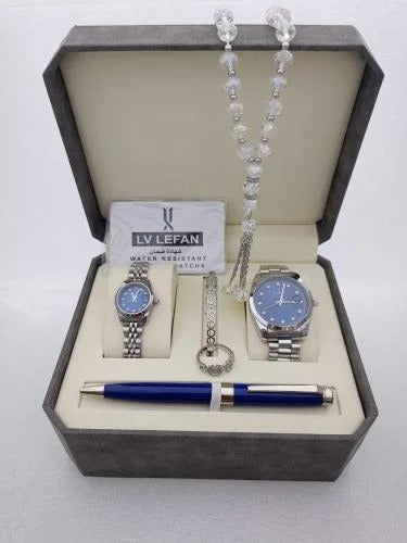 Men's Luxury Stainless Steel Gift Set – Watch, Rosary, Pen & Cufflinks