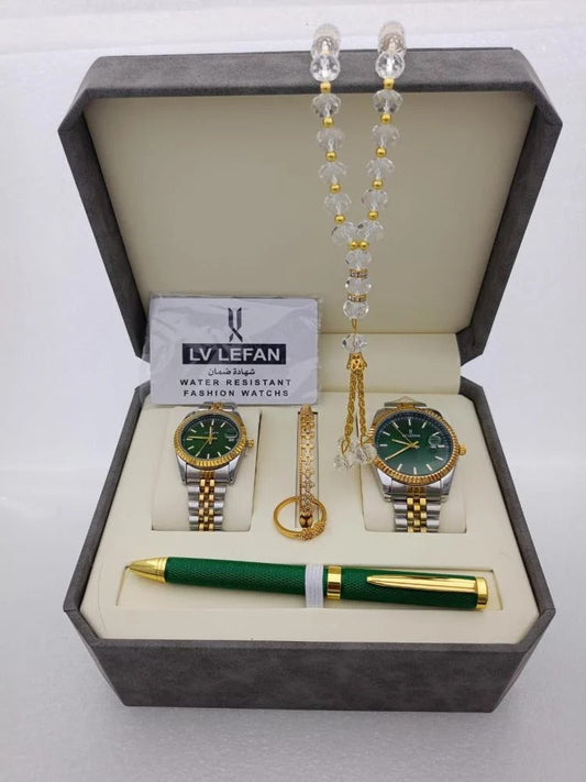 Men's Luxury Stainless Steel Gift Set – Watch, Rosary, Pen & Cufflinks